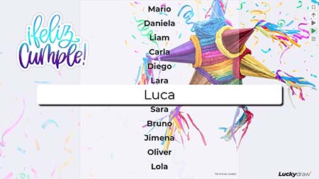 Lucky Draw Plus - customise and host your own live Lucky Draw online - child's birthday party celebration with pinata example